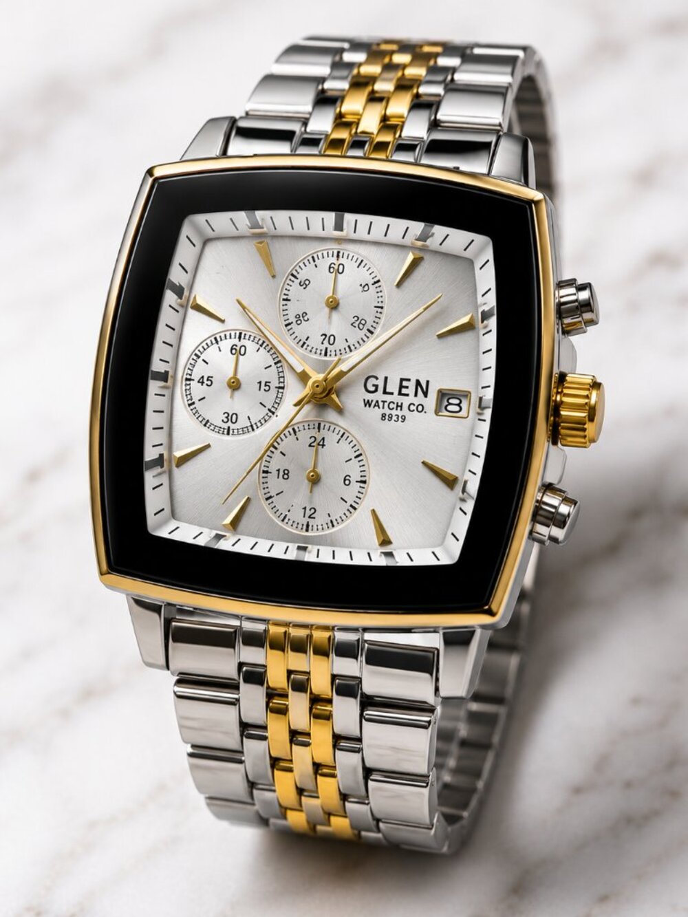 WA-29--Men's Glen Watch Co 8939 Automatic 925 Silver Case Two-Tone Watch